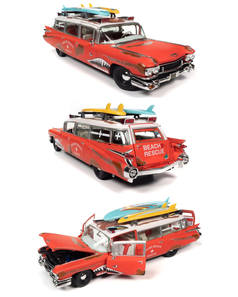 Load image into Gallery viewer, 1959 Cadillac Eldorado Ambulance Surf Shark 1:18 Scale Diecast - American Stanced
