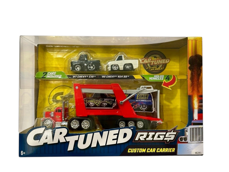 Load image into Gallery viewer, Car Tuned Rigs Custom Car Carrier w/ &#39;87 Chevy C10 &amp; &#39;90 Chevy 454 SS
