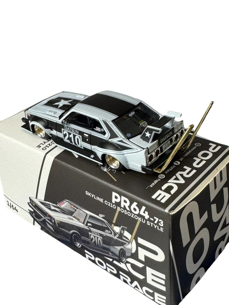 Load image into Gallery viewer, Pop Race Skyline C210 Kaido Racer Bosozoku Style BK 1:64 Scale - American Stanced
