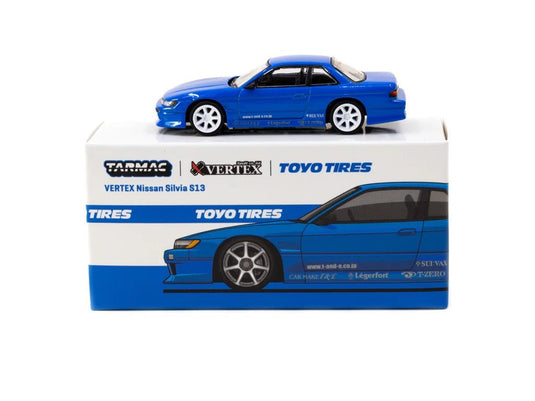 Tarmac Works 1/64 VERTEX Nissan Silvia S13 Blue Metallic TOYO TIRES - American Stanced
